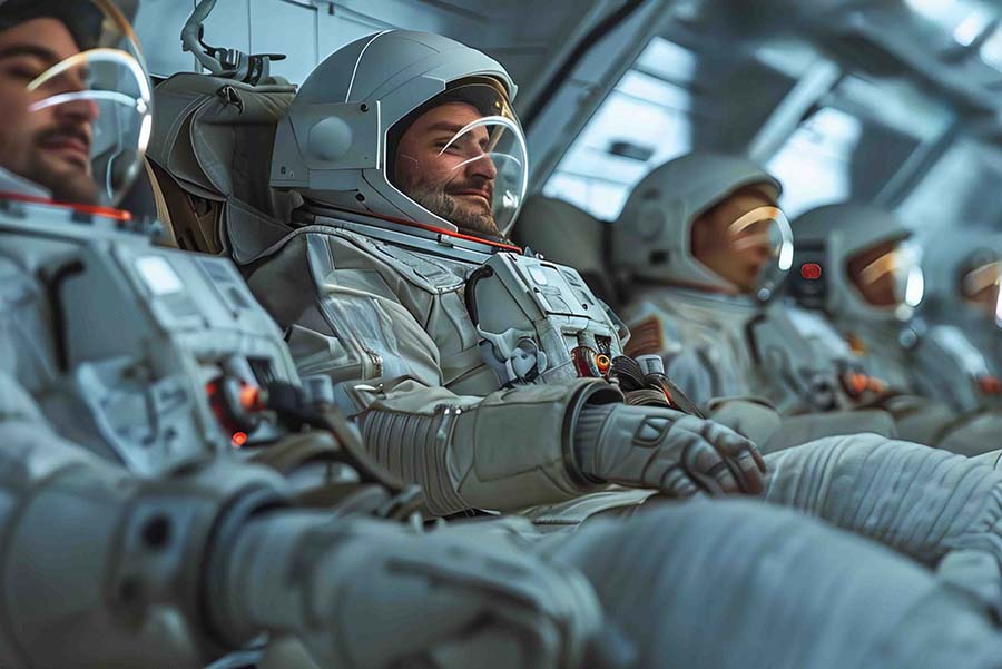 Astronauts sitting on a spaceship