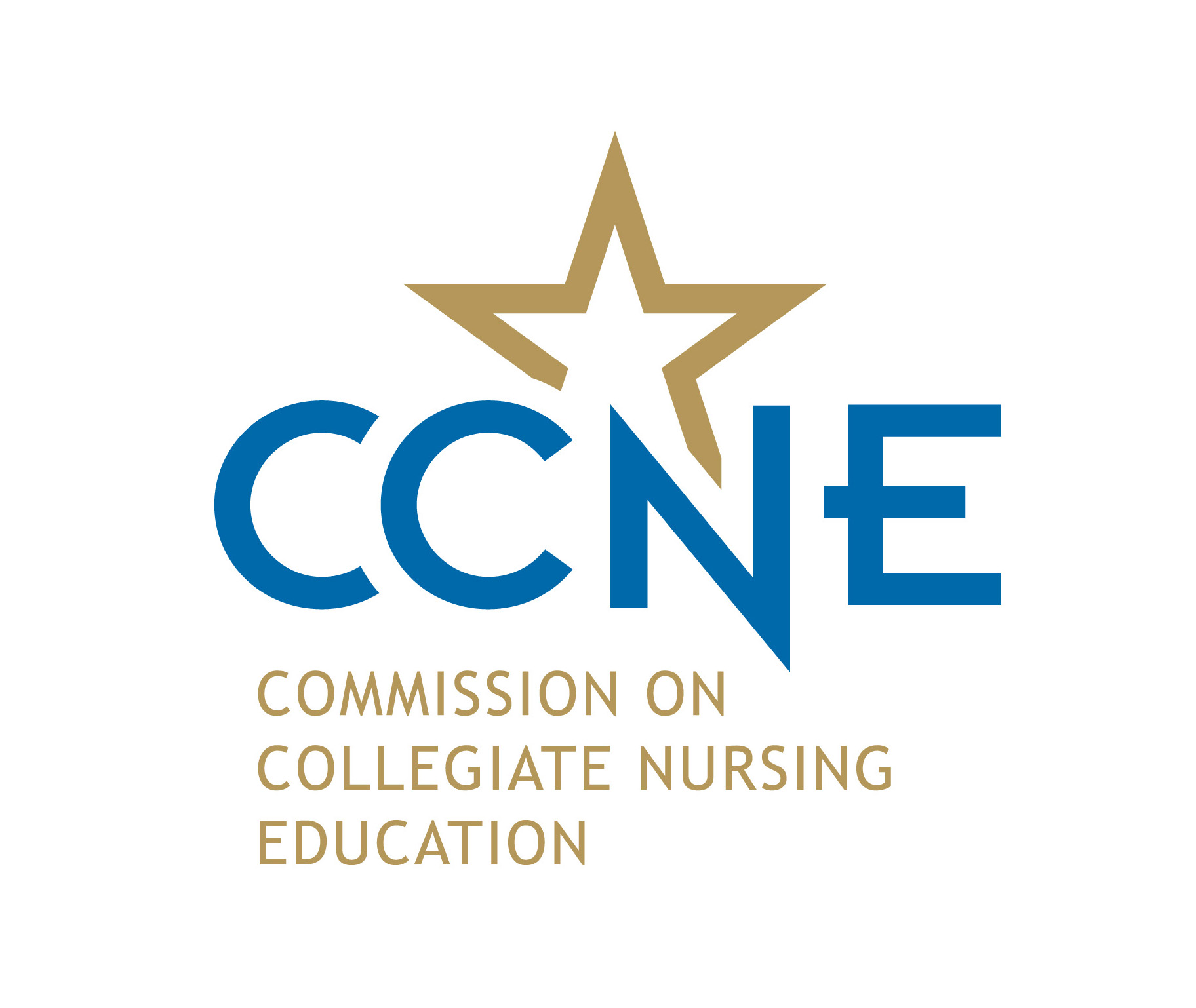 Logo with CCNE in blue and Commission on Collegiate Nursing Education in gold