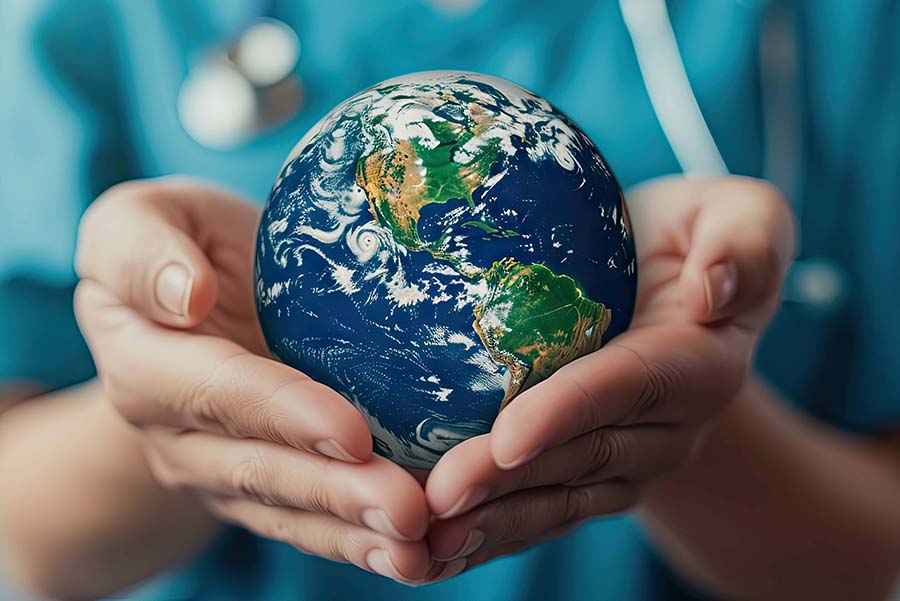 Hands holding an earth