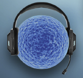graphic of cell with headset on for communicating 